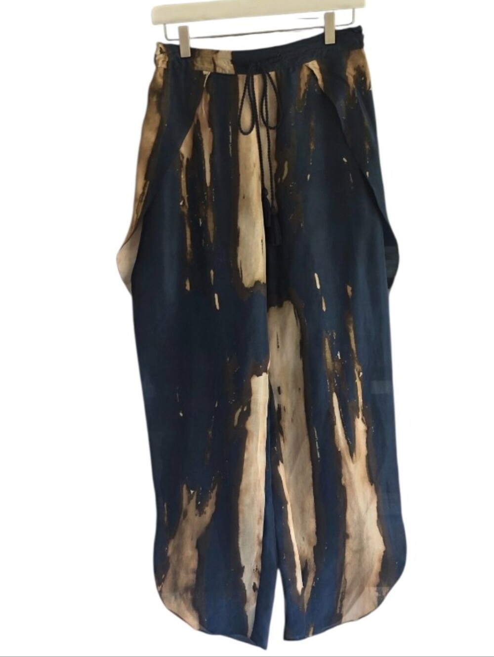 TRYB Silk Tulip Harem Pant Culottes High Slit Wide-Leg Ankle Crop Pants